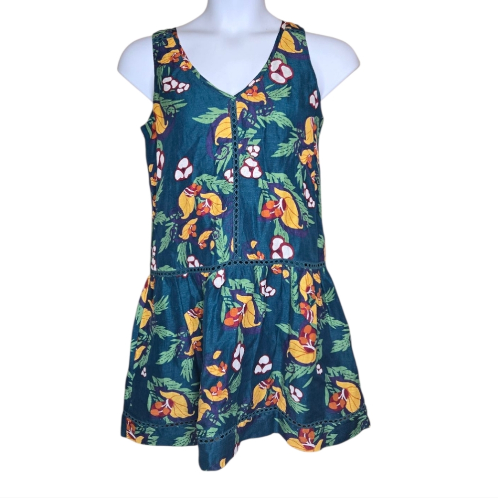 NEW Comptoir Des Cotonniers linen silk blend tropical jungle sleeveless dress M - Picture 3 of 12